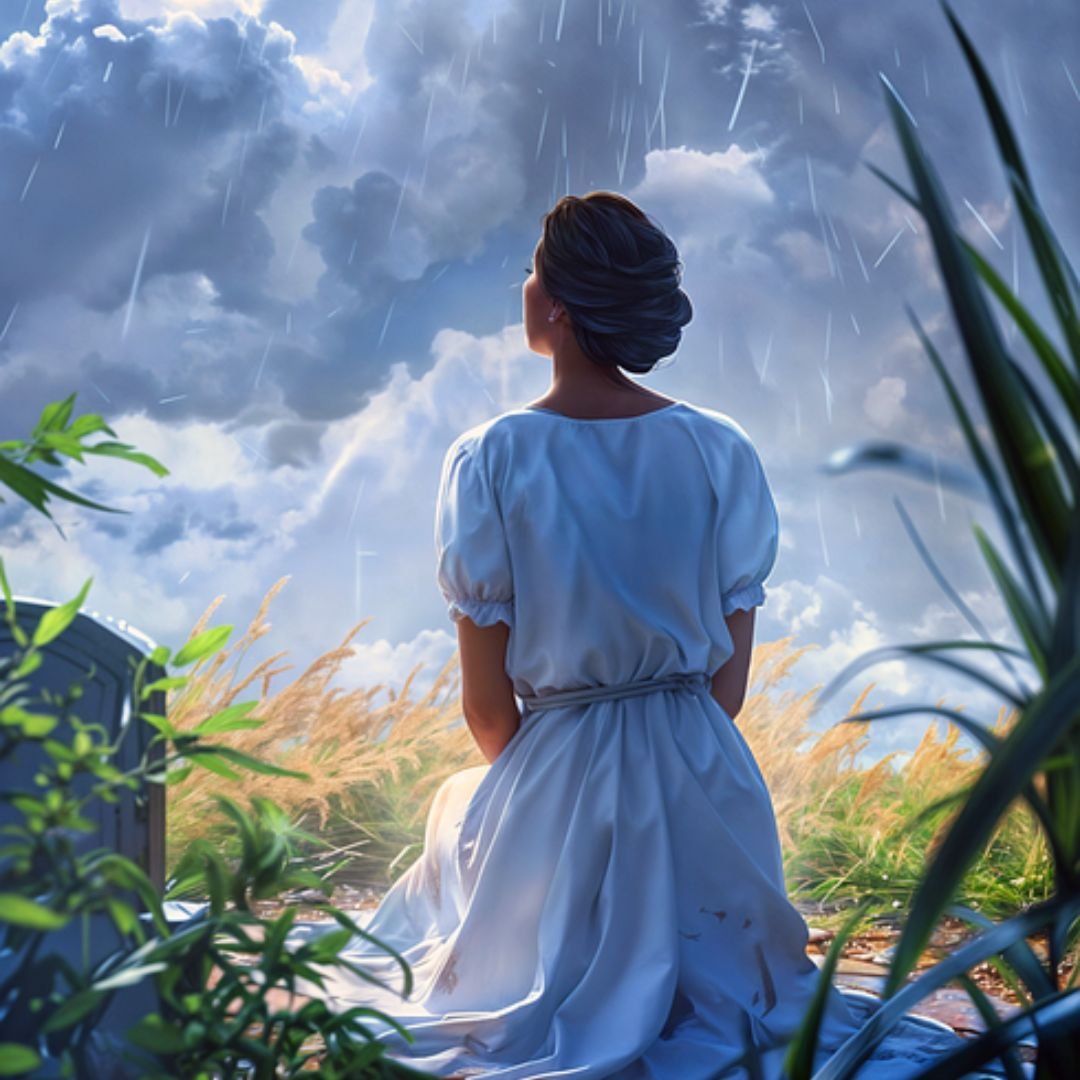 woman sitting at a cemetery thinking about a loved one