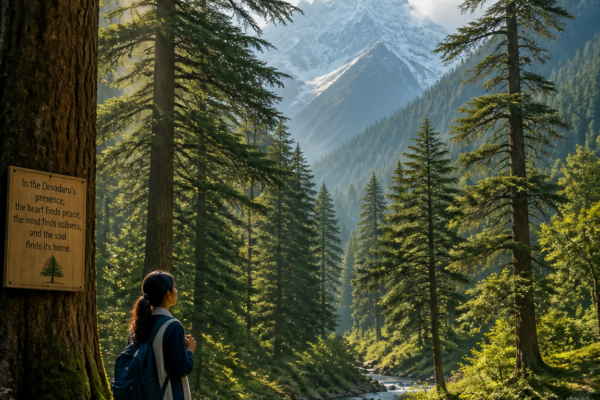 Young girl overlooking Lansdowne in the Himalayas