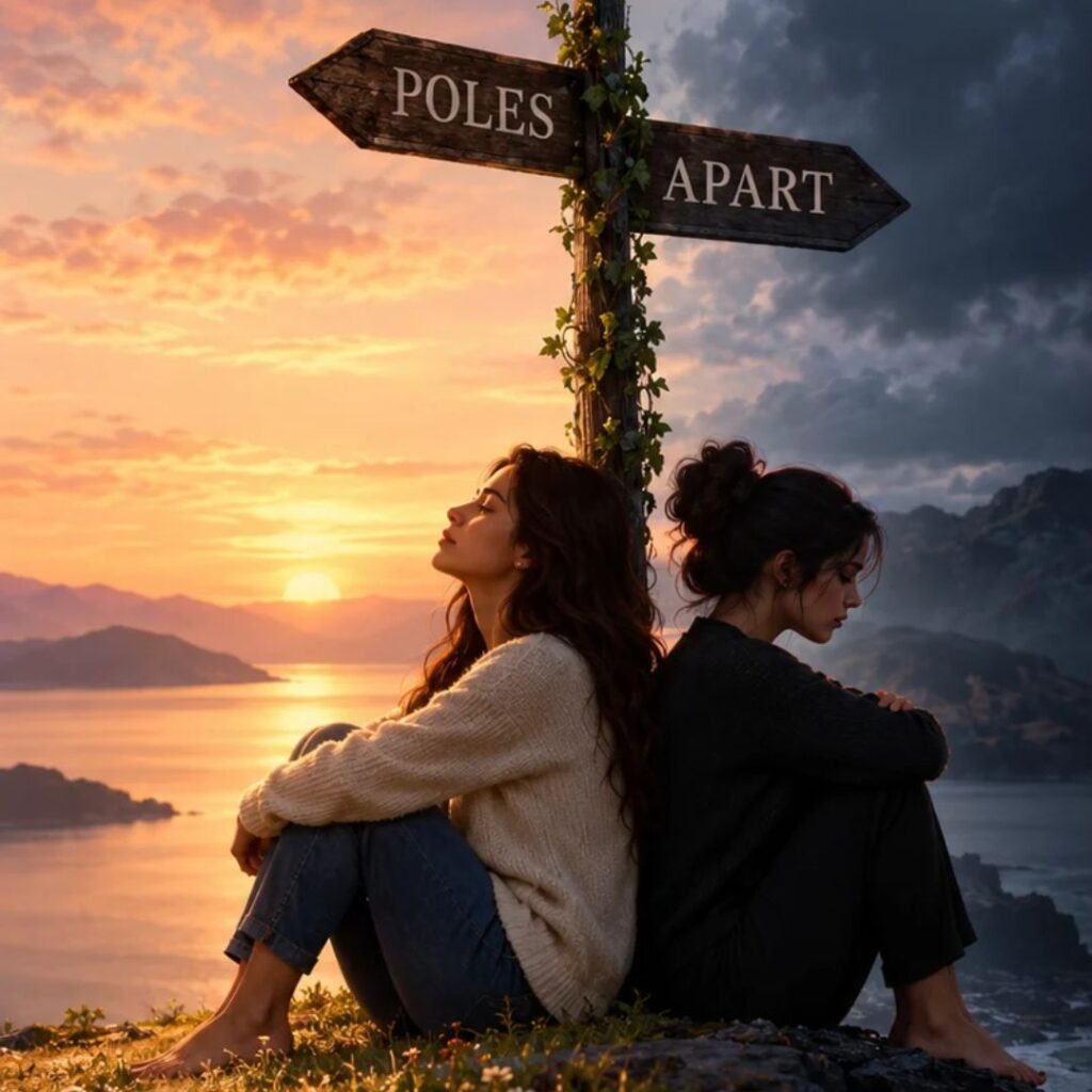 two women sitting with their backs against each other because their views don't match