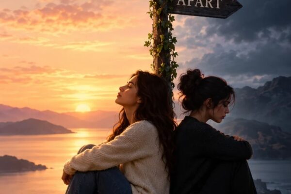 two women sitting with their backs against each other because their views don't match
